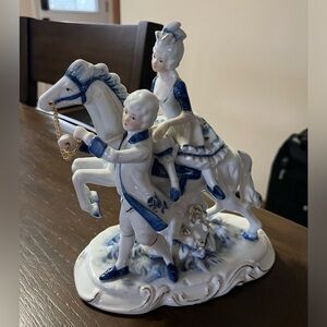 Vintage Porcelain Victorian Figurine Couple w/ Horse